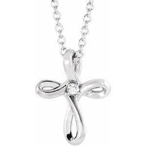 14K White .015 CTW Natural Diamond Cross 16-18" Necklace - BN & CO JEWELRY