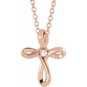 14K Rose .015 CTW Natural Diamond Cross 16-18" Necklace - BN & CO JEWELRY