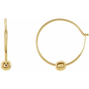 14K Yellow Youth Hoop Earrings with Bead - BN & CO JEWELRY