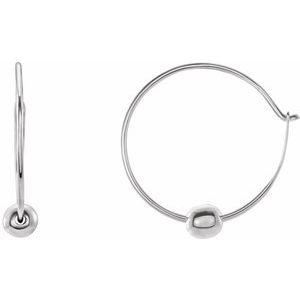 14K White Youth Hoop Earrings with Bead - BN & CO JEWELRY