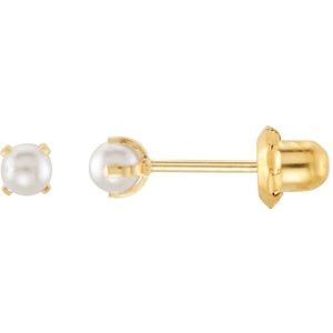 14K Yellow Imitation Cream Pearl Piercing Earrings - BN & CO JEWELRY