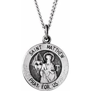 Sterling Silver 15 mm Round St. Matthew Medal Necklace - BN & CO JEWELRY