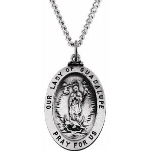 Sterling Silver 19x13.5 mm Oval Our Lady of Guadalupe Medal Necklace - BN & CO JEWELRY