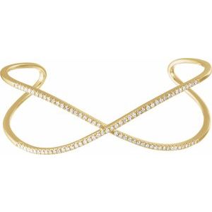 14K Yellow 3/4 CTW Natural Diamond Criss-Cross Cuff 7" Bracelet - BN & CO JEWELRY