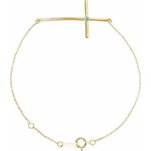 14K Yellow Natural Blue Zircon Sideways Cross 8" Bracelet - BN & CO JEWELRY