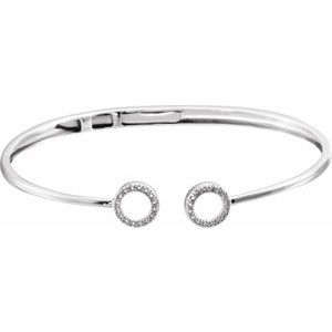 14K White 1/6 CTW Natural Diamond Circle Hinged Cuff 7" Bracelet - BN & CO JEWELRY