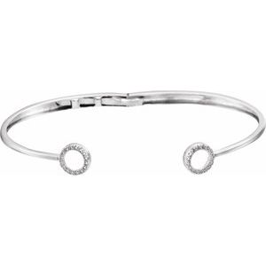 14K White 1/6 CTW Natural Diamond Circle Hinged Cuff 7" Bracelet - BN & CO JEWELRY