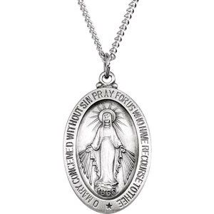 Sterling Silver 23x16 mm Oval Miraculous Medal 18" Necklace - BN & CO JEWELRY