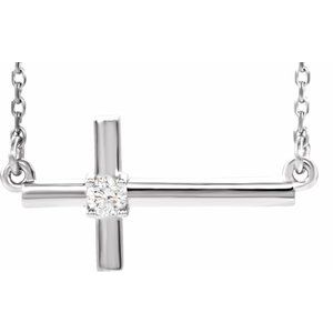 Sterling Silver 1/10 CTW Natural Diamond Sideways Cross 16-18" Necklace - BN & CO JEWELRY