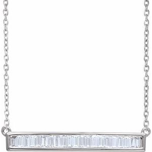 14K White 1/2 CTW Natural Diamond Baguette Bar 16-18" Necklace - BN & CO JEWELRY