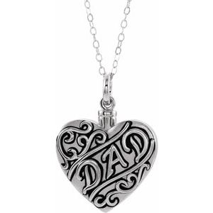 Sterling Silver "Dad" Heart Ash Holder 18" Necklace - BN & CO JEWELRY