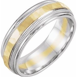 14K White/Yellow/White 6 mm Flat Edge Band with Hammered Texture & Milgrain Size 7 - BN & CO JEWELRY