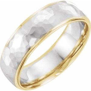14K Yellow/White/Yellow 6 mm Flat Edge Band with Hammered Texture Size 10 - BN & CO JEWELRY