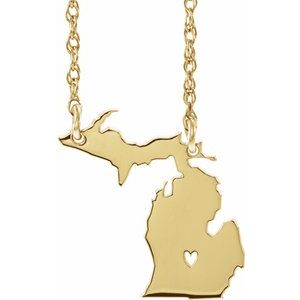 14K Yellow Gold-Plated Sterling Silver Michigan State with Heart-Pierced City Necklace - BN & CO JEWELRY