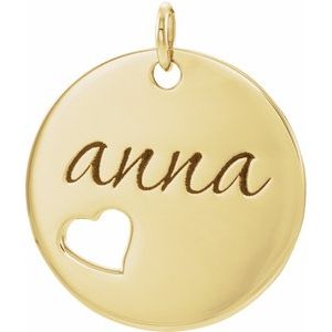 14K Yellow Engravable Pierced Heart Disc Pendant - BN & CO JEWELRY