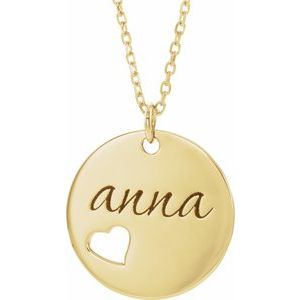 18K Yellow Gold-Plated Sterling Silver Engravable Pierced Heart Disc 16-18" Necklace - BN & CO JEWELRY