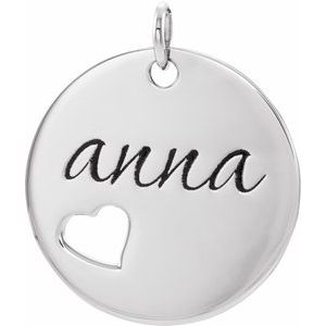 14K White Engravable Pierced Heart Disc Pendant - BN & CO JEWELRY