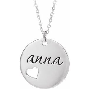 14K White Engravable Pierced Heart Disc 16-18" Necklace - BN & CO JEWELRY