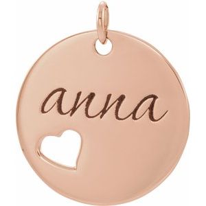 14K Rose Engravable Pierced Heart Disc Pendant - BN & CO JEWELRY