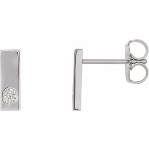 14K White .03 CTW Natural Diamond Bar Earring - BN & CO JEWELRY
