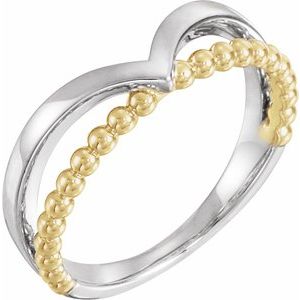14K White & Yellow Negative Space Beaded V Ring - BN & CO JEWELRY