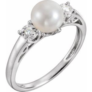 14K White Cultured White Freshwater Pearl and .04 CTW Natural Diamond Ring - BN & CO JEWELRY