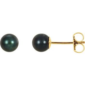 14K Yellow 5 mm Cultured Black Akoya Pearl Earrings - BN & CO JEWELRY