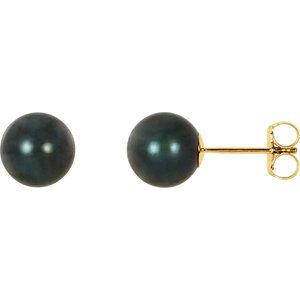 14K Yellow 7 mm Cultured Black Akoya Pearl Earrings - BN & CO JEWELRY