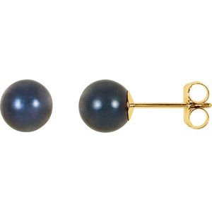 14K Yellow 6 mm Cultured Black Akoya Pearl Earrings - BN & CO JEWELRY