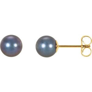14K Yellow 6.5-7 mm Cultured Black Freshwater Pearl Earrings - BN & CO JEWELRY