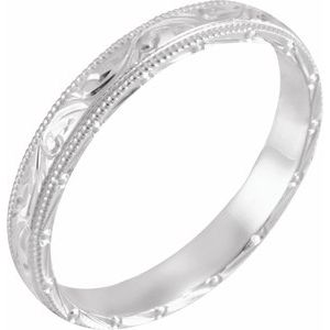 Platinum 3 mm Design-Engraved Milgrain Band Size 5 - BN & CO JEWELRY