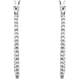14K White 1/4 CTW Natural Diamond Inside-Outside Hoop Earrings - BN & CO JEWELRY