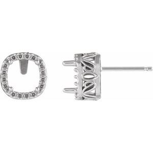 14K White 7x7 mm Cushion 4-Prong Halo-Style Earring - BN & CO JEWELRY