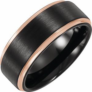 18K Rose Gold PVD and Black PVD Tungsten 6 mm Flat Grooved Band Size 8 - BN & CO JEWELRY