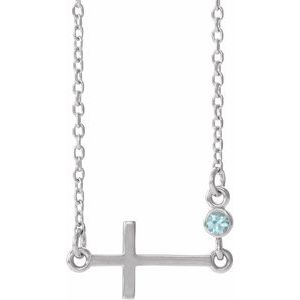 Sterling Silver Natural Blue Zircon Sideways Cross 16-18" Necklace - BN & CO JEWELRY
