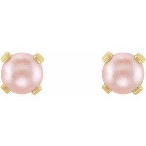 14K Yellow Imitation Pink Pearl Piercing Earrings - BN & CO JEWELRY