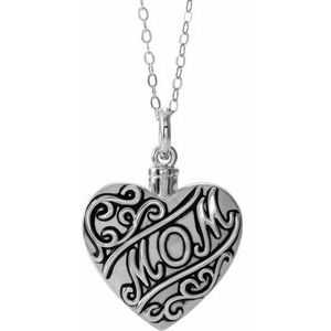 Sterling Silver Mom Heart Ash Holder 18" Necklace - BN & CO JEWELRY