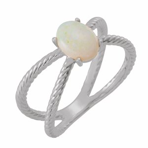 14K White 8x6 mm Natural Opal Criss-Cross Rope Ring - BN & CO JEWELRY