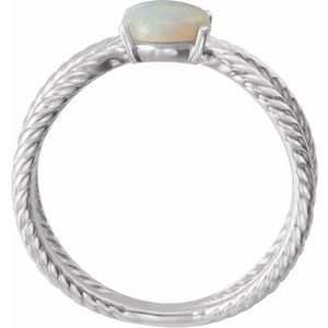 14K White 8x6 mm Natural Opal Criss-Cross Rope Ring - BN & CO JEWELRY