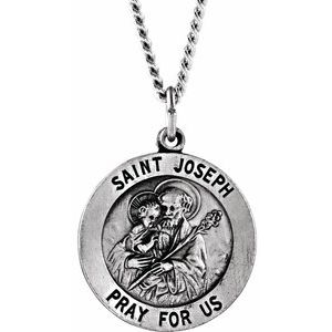 Sterling Silver 18 mm Round St. Joseph Medal 18" Necklace - BN & CO JEWELRY