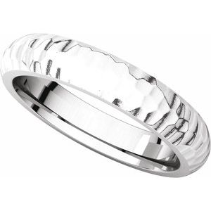 14K White 4 mm Half Round Band with Hammered Textured Size 9.5 - BN & CO JEWELRY