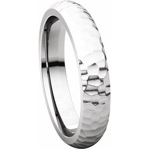 14K White 4 mm Half Round Band with Hammered Textured Size 9.5 - BN & CO JEWELRY