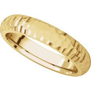 14K Yellow 4 mm Half Round Band with Hammered Textured Size 5.5 - BN & CO JEWELRY