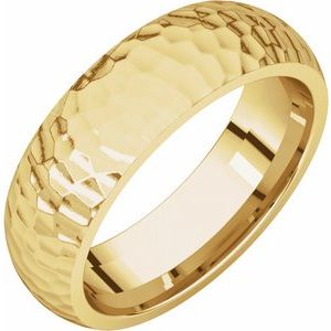 14K Yellow 6 mm Half Round Band with Hammered Textured Size 11 - BN & CO JEWELRY