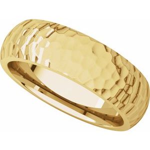 14K Yellow 6 mm Half Round Band with Hammered Textured Size 11 - BN & CO JEWELRY