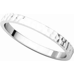 14K White 2 mm Flat Band with Hammered Texture Size 6 - BN & CO JEWELRY