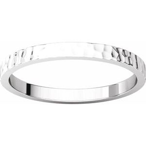14K White 2 mm Flat Band with Hammered Texture Size 6 - BN & CO JEWELRY