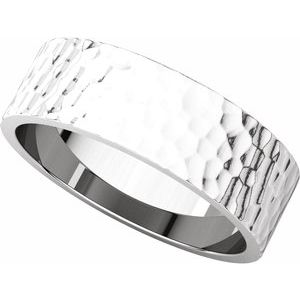 14K White 6 mm Flat Band with Hammered Texture Size 9 - BN & CO JEWELRY