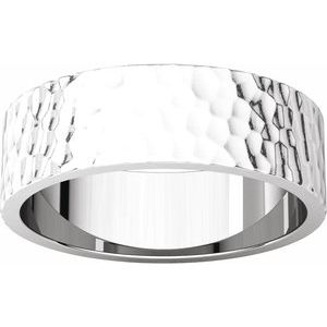 14K White 6 mm Flat Band with Hammered Texture Size 7.5 - BN & CO JEWELRY