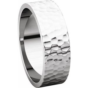14K White 6 mm Flat Band with Hammered Texture Size 9.5 - BN & CO JEWELRY